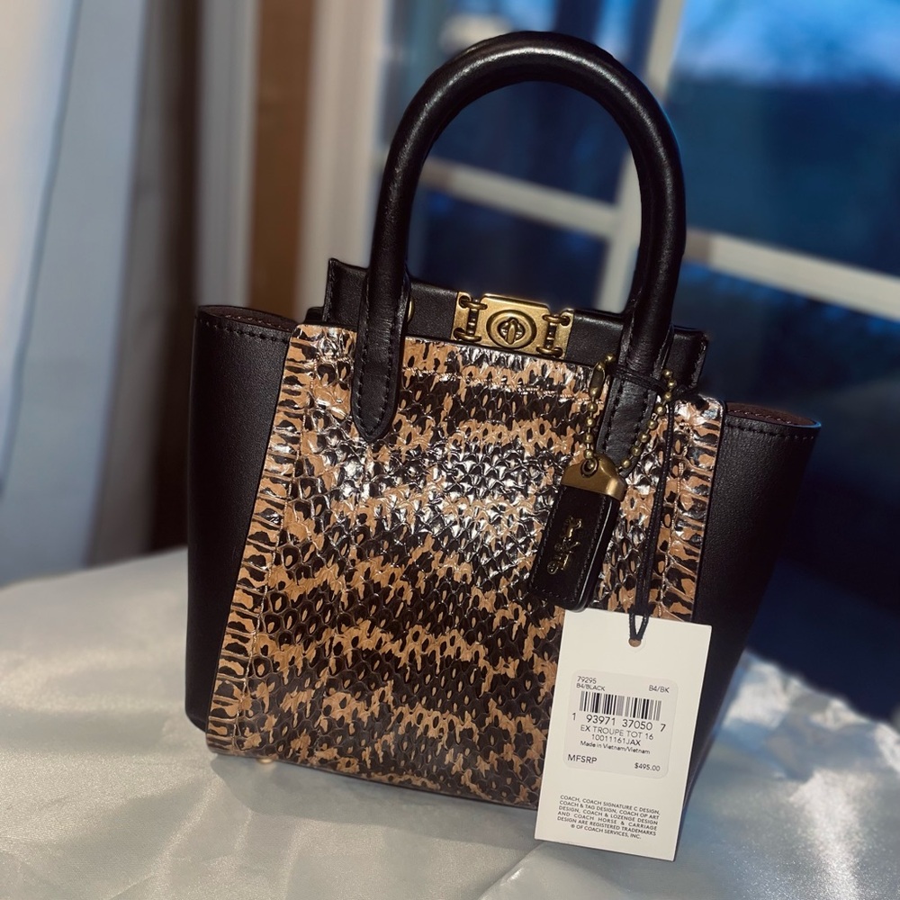 Coach Troupe Tote 16 Exotic Snake Print Leather Mini Top Handle Bag NWT $495